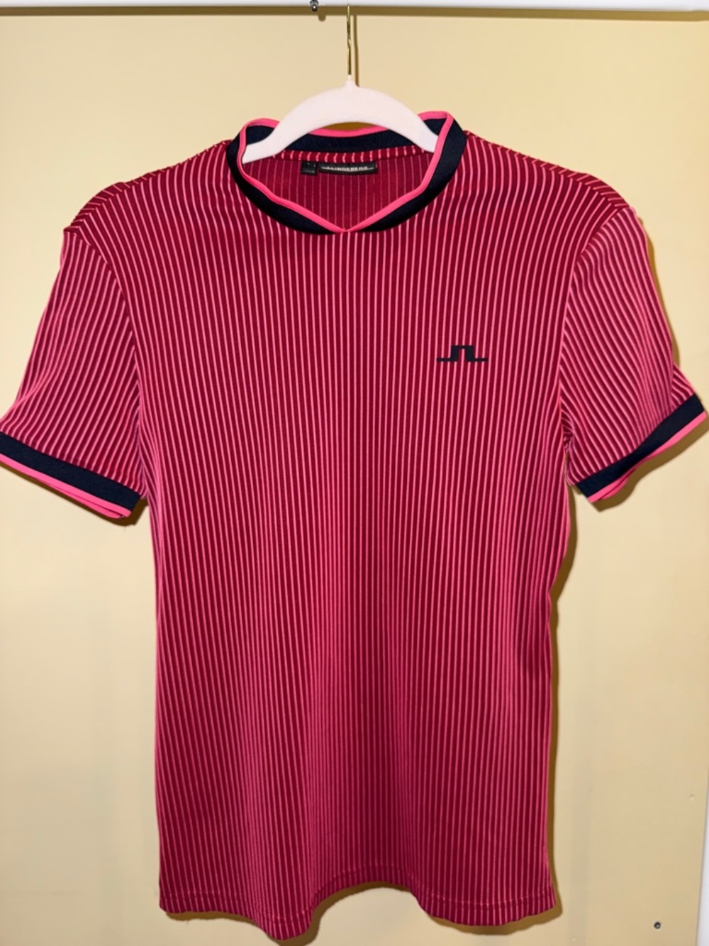 J.Lindeberg Pink Striped Short-Sleeve Tee with Navy Trim